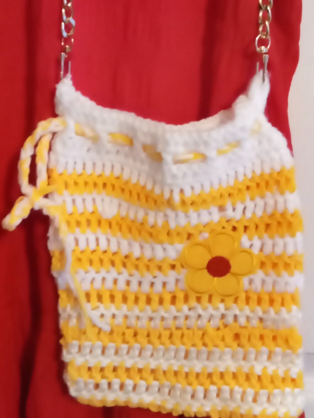 Crochet Yellow & White Flower Cross Body Shoulder Bag
